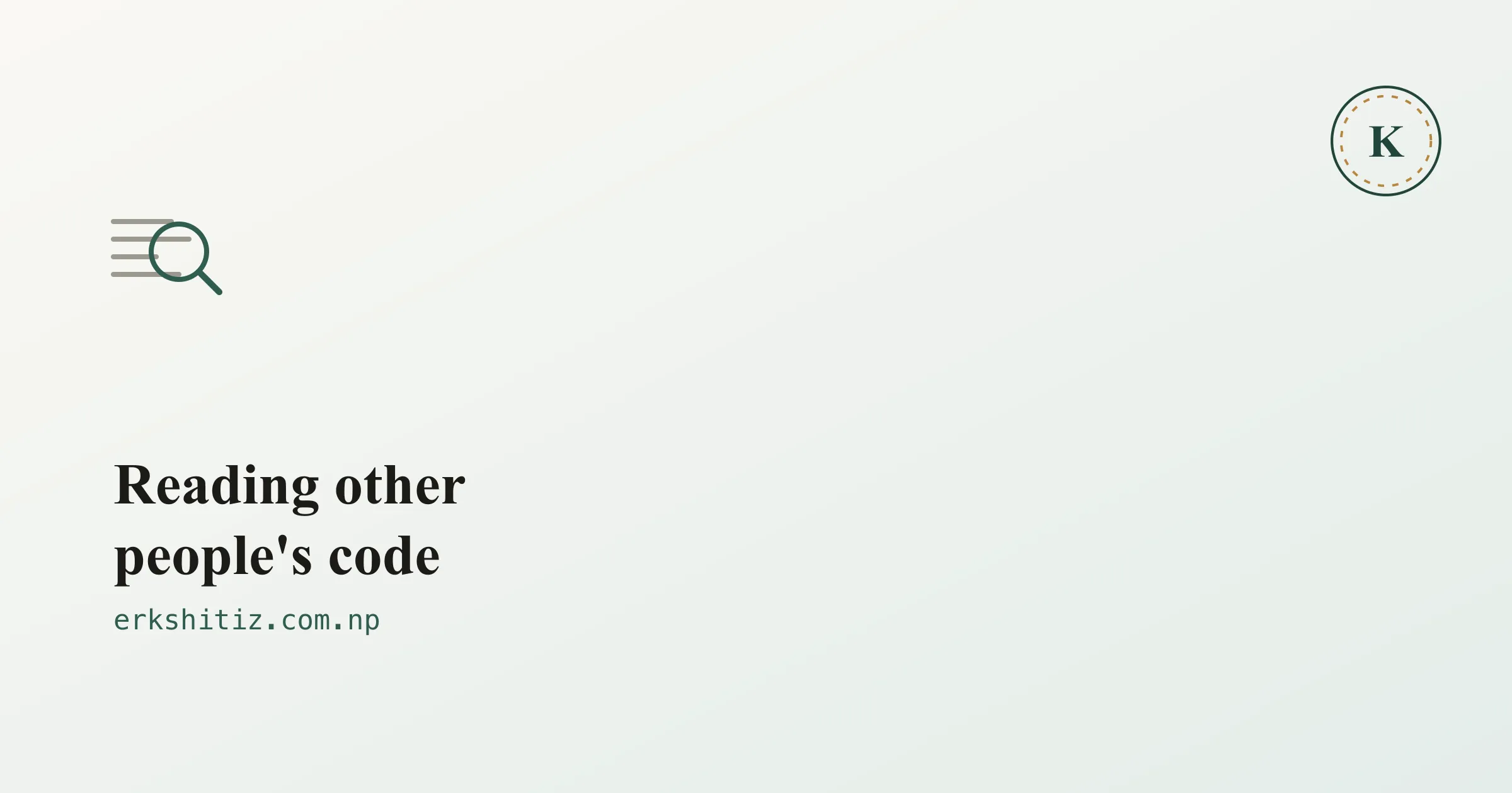 Reading other people's code, cover graphic for erkshitiz.com.np