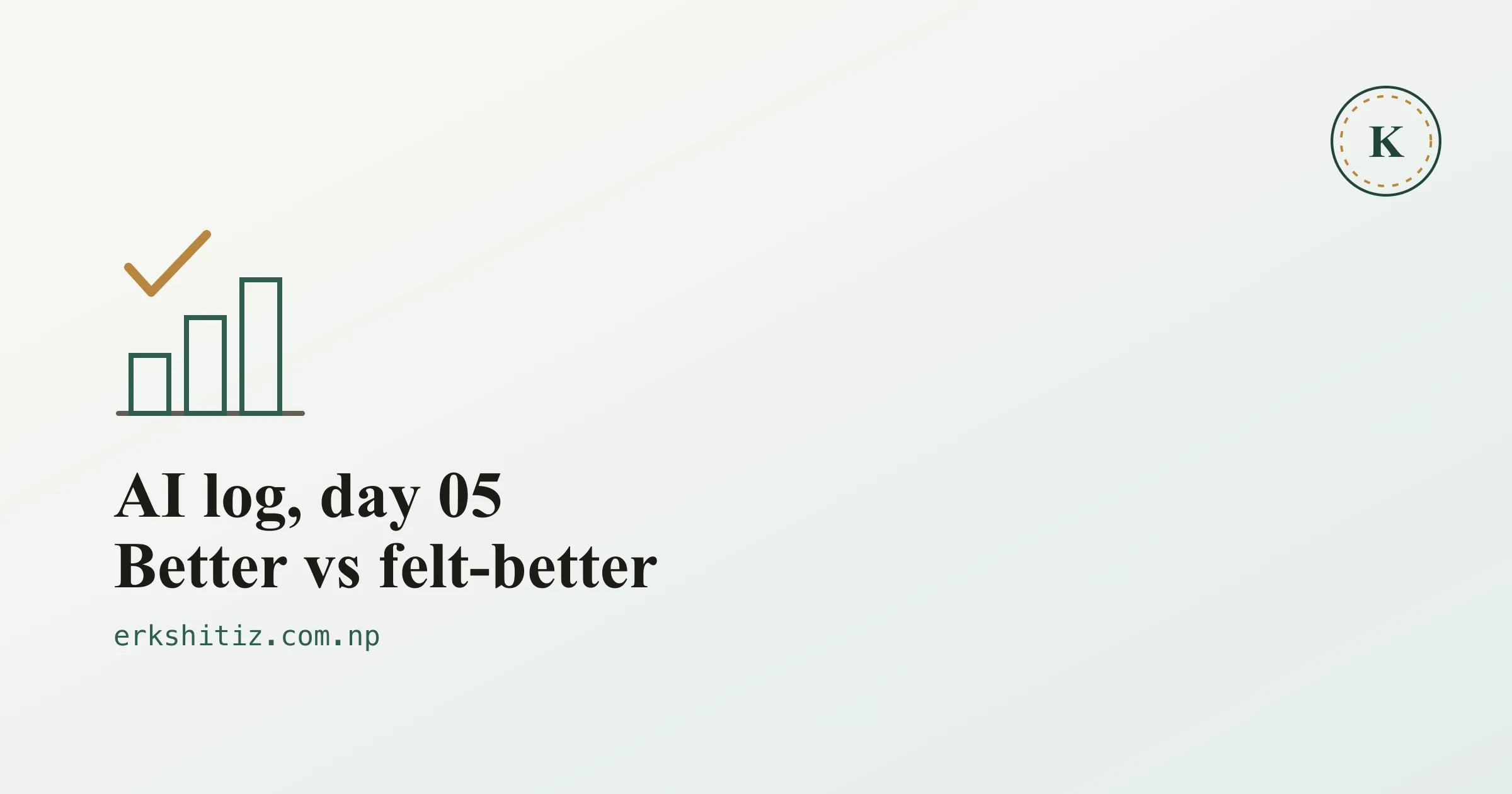 AI log, day 05: evals, cover graphic for erkshitiz.com.np