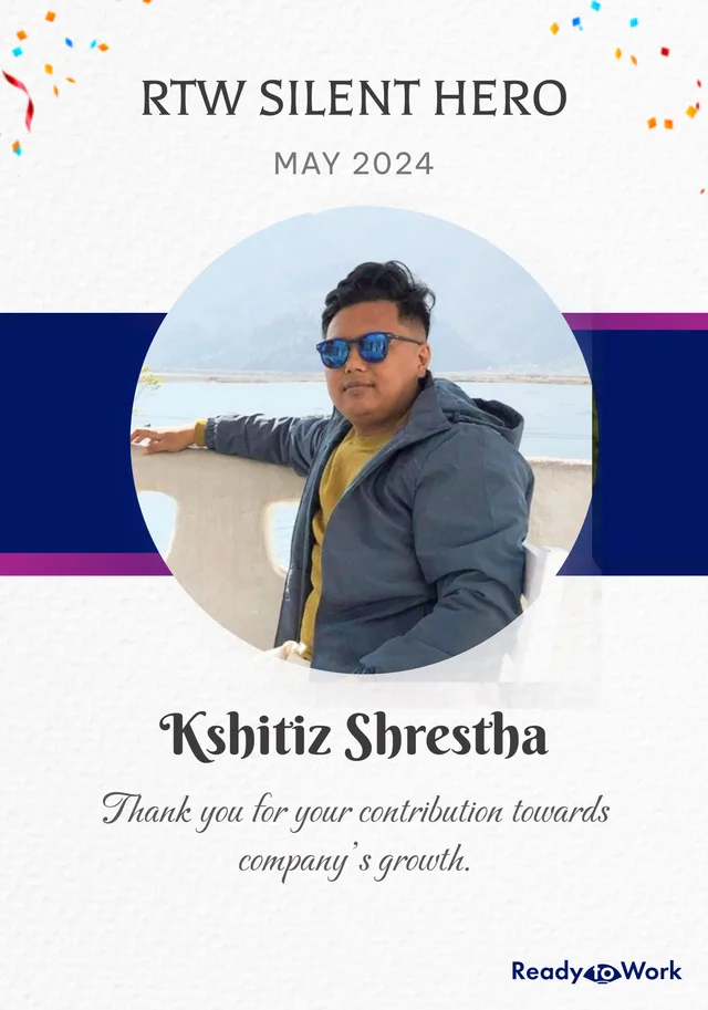 RTW Silent Hero award for May 2024 given to Kshitiz Shrestha