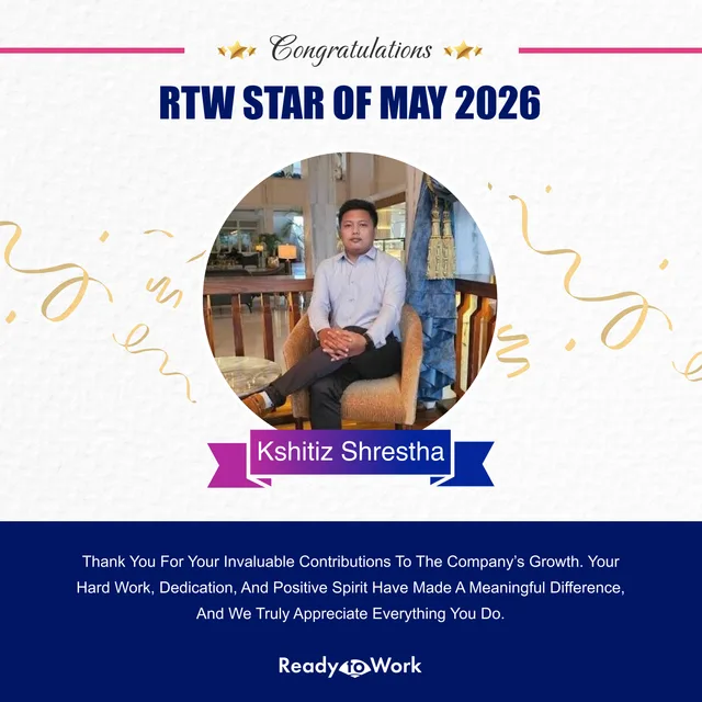 RTW Star of May 2026 certificate awarded to Kshitiz Shrestha